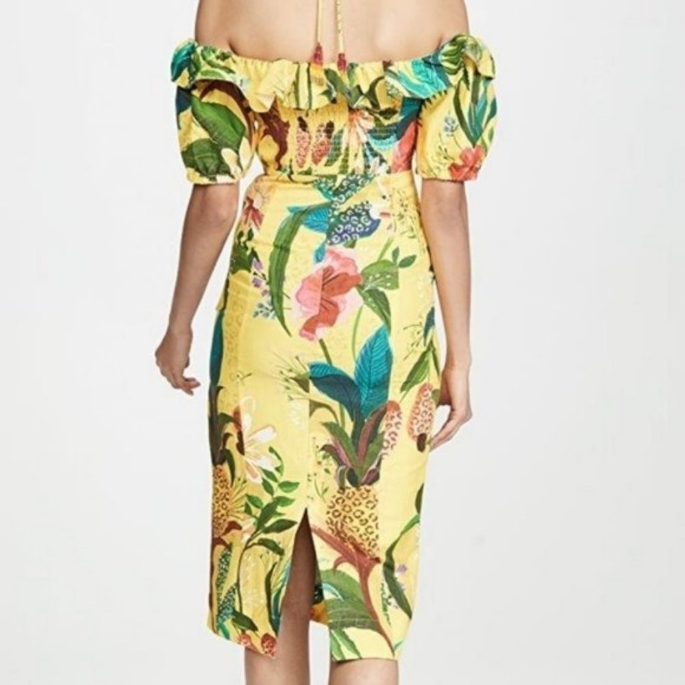 FARM Rio Golden Jungle Floral Linen Midi Dress - Picture 2 of 13